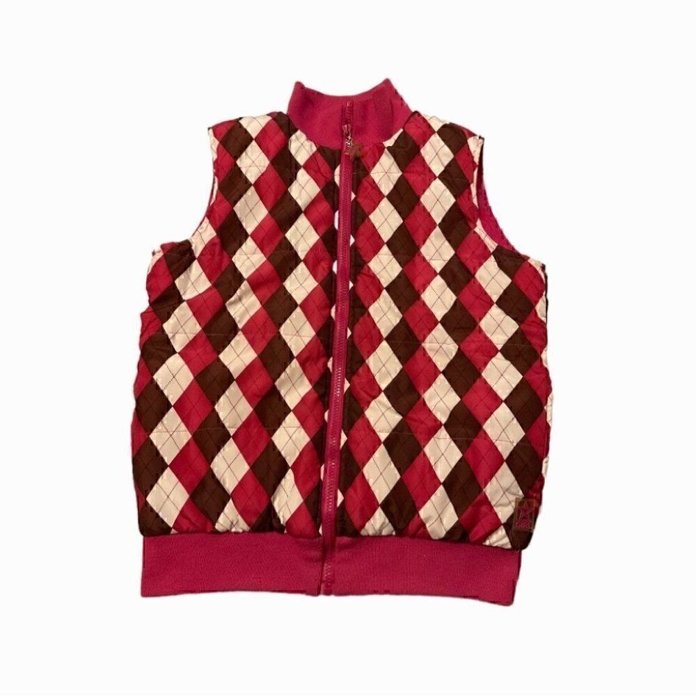 La SENZA Girl checkered zip-up vest with side pockets.